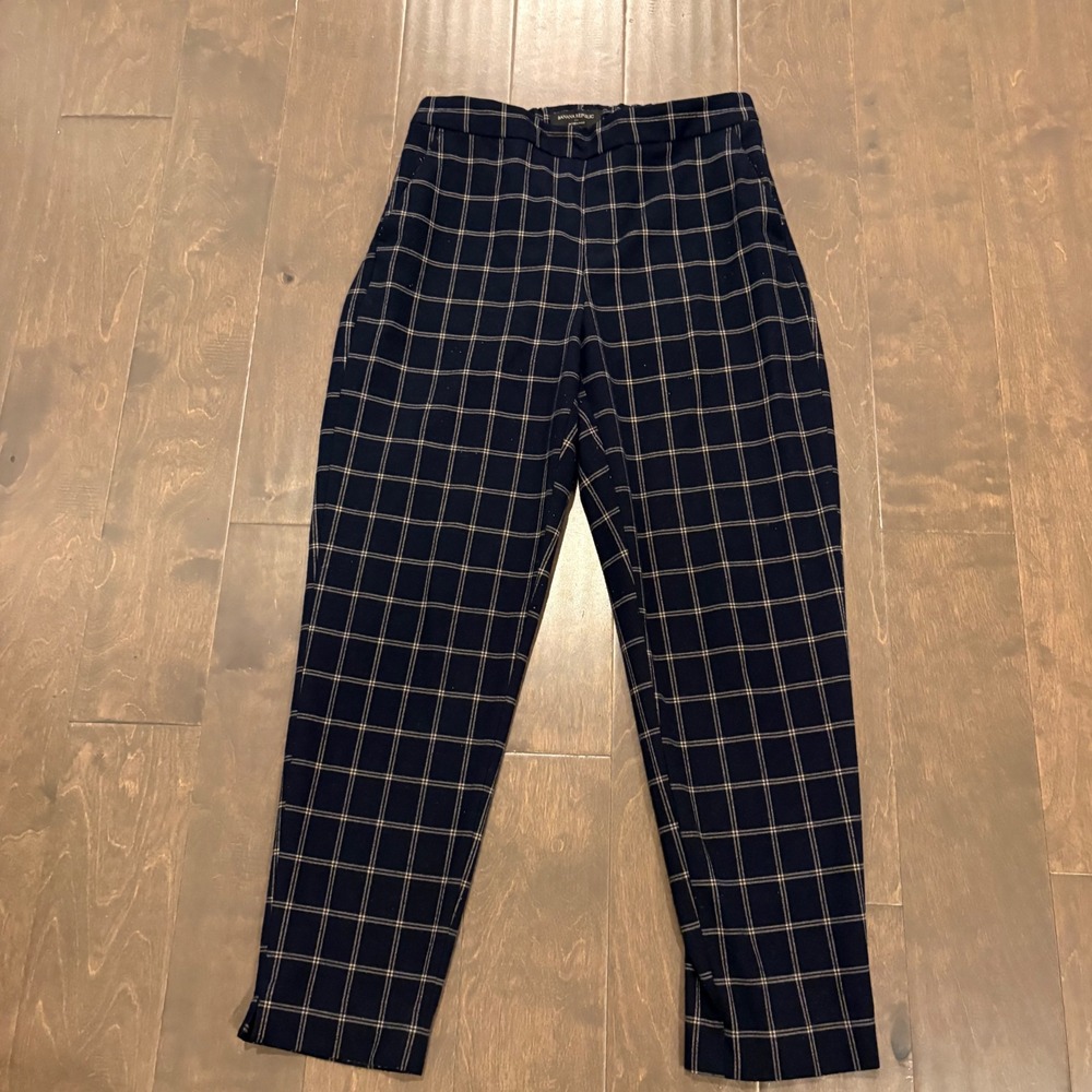 Banana Republic Pants Womens 6 Navy Plaid Windowpane Hayden Tapered Pull On